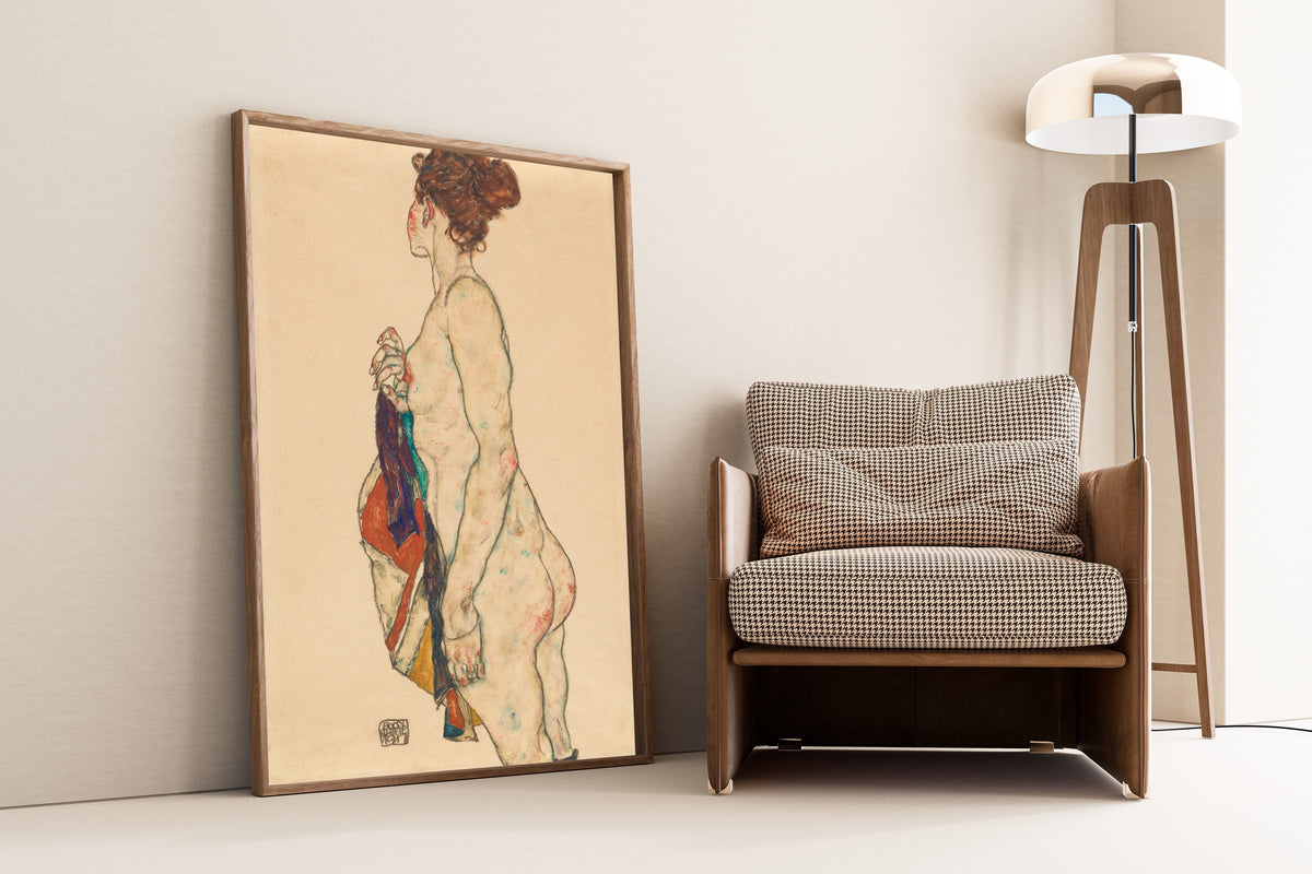 Egon Schiele — Standing Nude with a Patterned Robe | Expressionist Fine Art Print