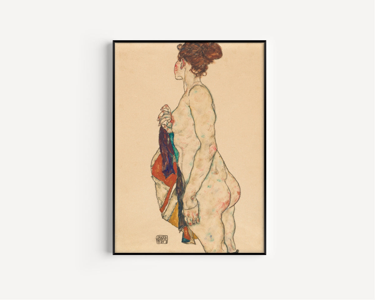 Egon Schiele — Standing Nude with a Patterned Robe | Expressionist Fine Art Print