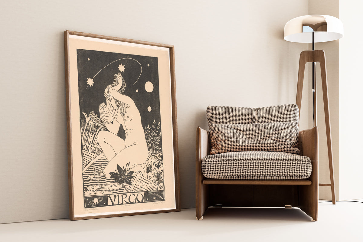 Henri van der Stok — Sterrenbeeld maagd [Zodiac sign Virgo] | Art Deco Woodcut Print