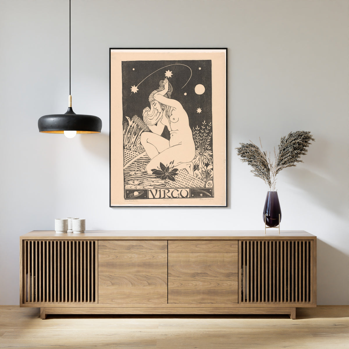 Henri van der Stok — Sterrenbeeld maagd [Zodiac sign Virgo] | Art Deco Woodcut Print