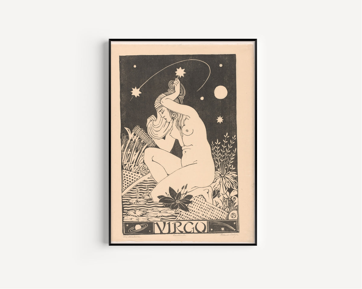 Henri van der Stok — Sterrenbeeld maagd [Zodiac sign Virgo] | Art Deco Woodcut Print