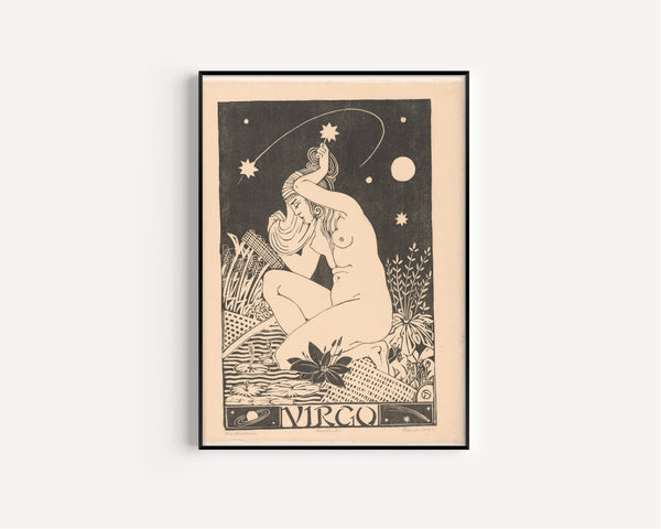 Henri van der Stok — Sterrenbeeld maagd [Zodiac sign Virgo] | Art Deco Woodcut Print