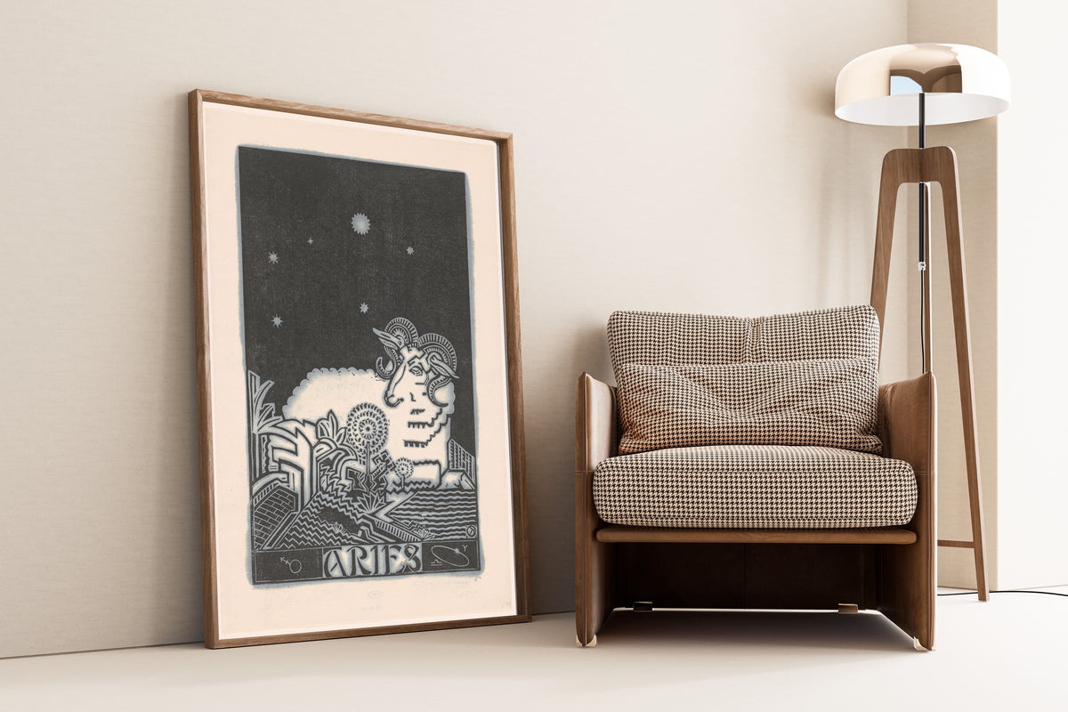 Henri van der Stok — Sterrenbeeld ram [Zodiac sign Aries] | Art Deco Woodcut Print