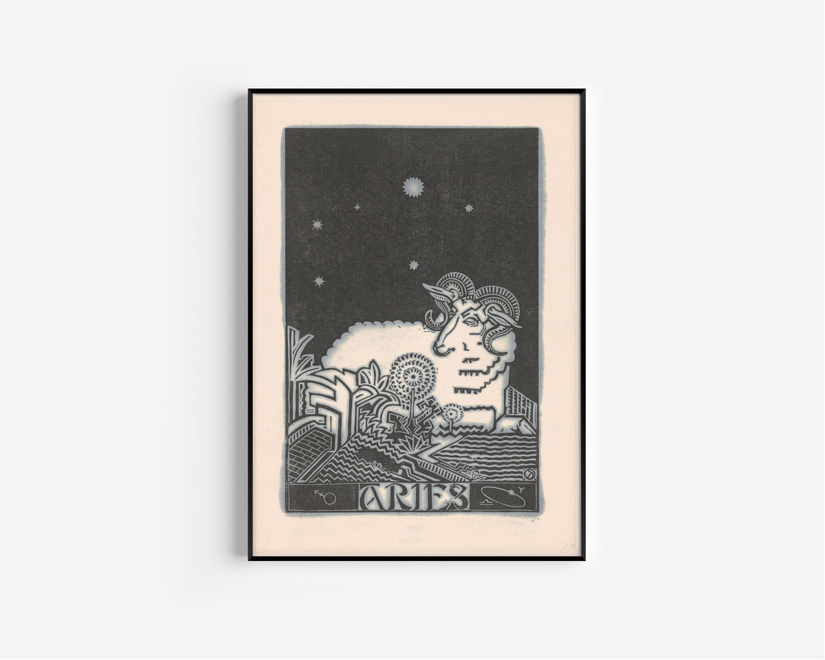 Henri van der Stok — Sterrenbeeld ram [Zodiac sign Aries] | Art Deco Woodcut Print