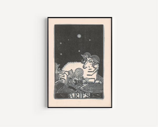 Henri van der Stok — Sterrenbeeld ram [Zodiac sign Aries] | Art Deco Woodcut Print