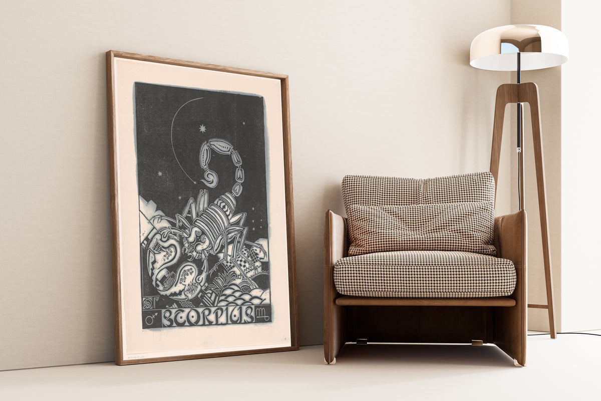 Henri van der Stok — Sterrenbeeld schorpioen [Zodiac sign Scorpio] | Art Deco Woodcut Print