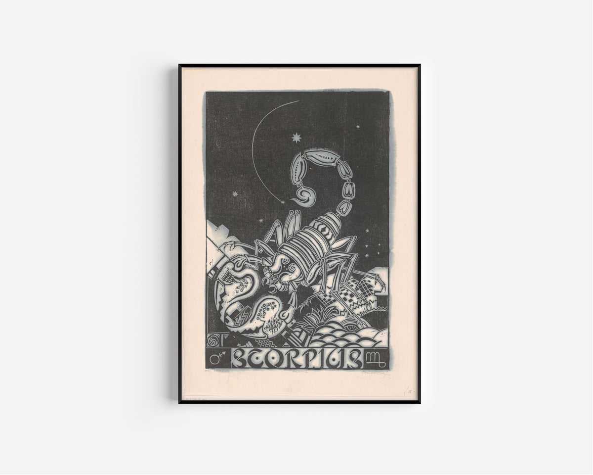 Henri van der Stok — Sterrenbeeld schorpioen [Zodiac sign Scorpio] | Art Deco Woodcut Print