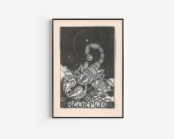 Henri van der Stok — Sterrenbeeld schorpioen [Zodiac sign Scorpio] | Art Deco Woodcut Print