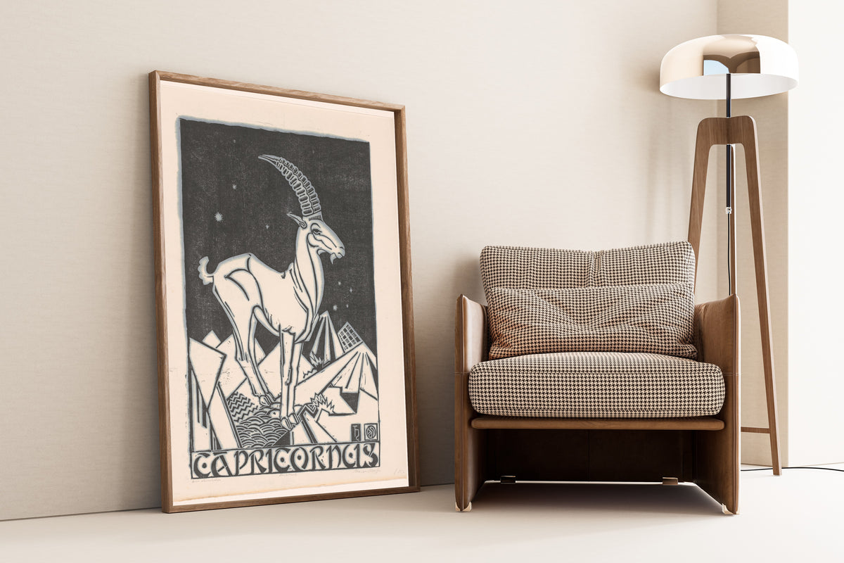 Henri van der Stok — Sterrenbeeld steenbok [Zodiac sign Capricorn] | Art Deco Woodcut Print