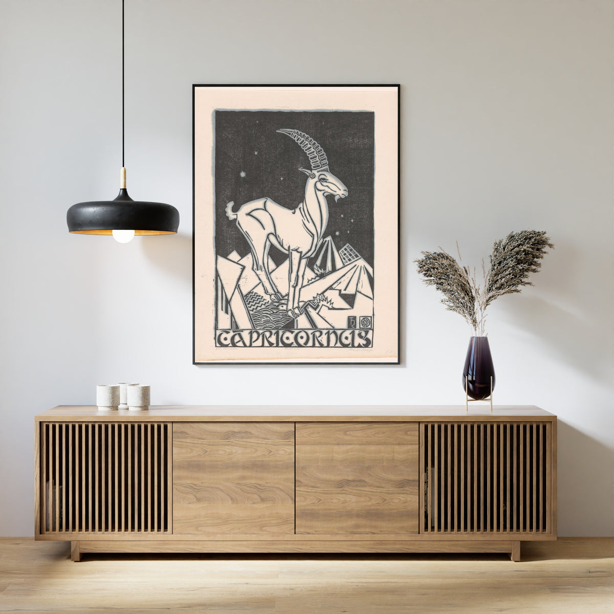 Henri van der Stok — Sterrenbeeld steenbok [Zodiac sign Capricorn] | Art Deco Woodcut Print