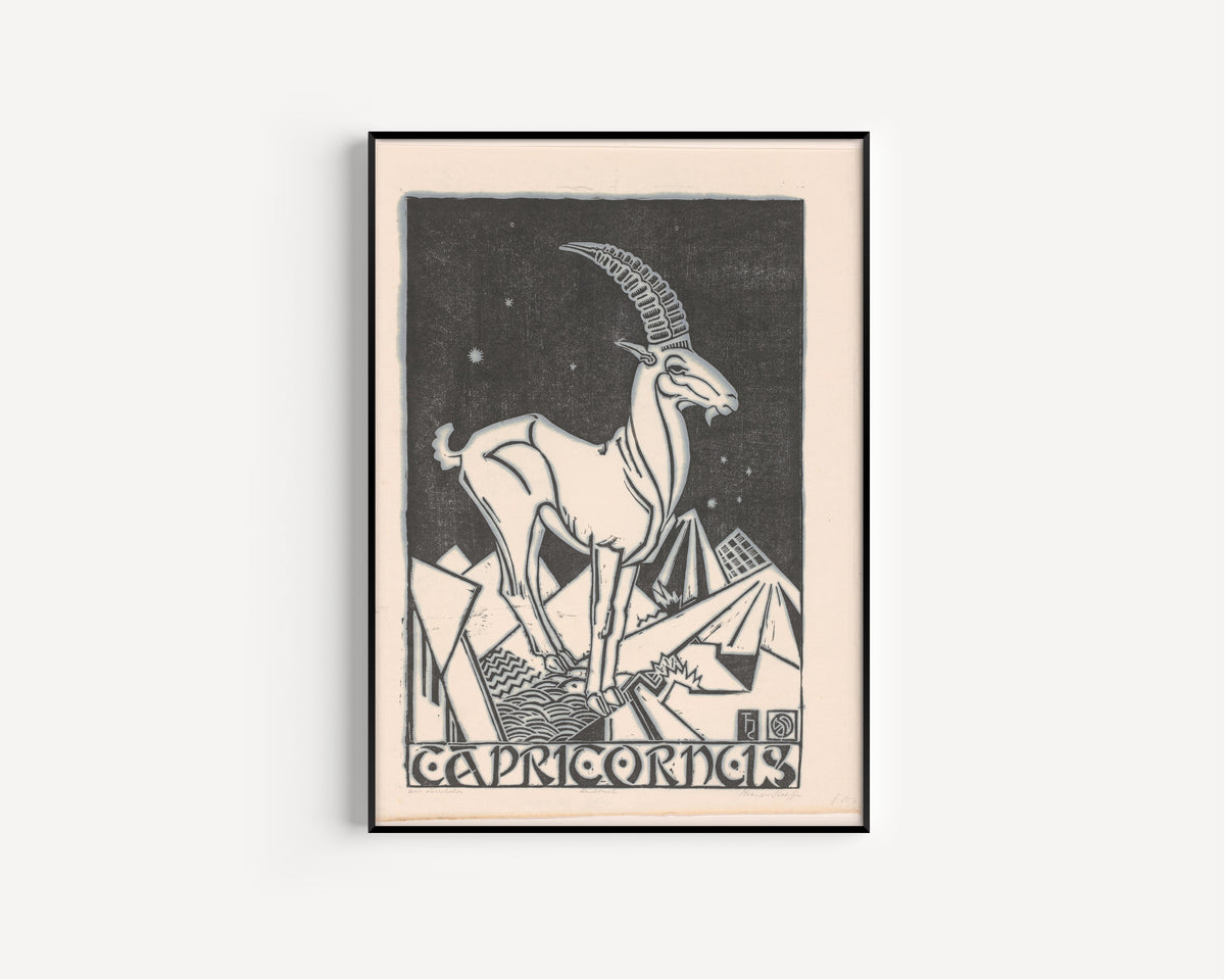 Henri van der Stok — Sterrenbeeld steenbok [Zodiac sign Capricorn] | Art Deco Woodcut Print