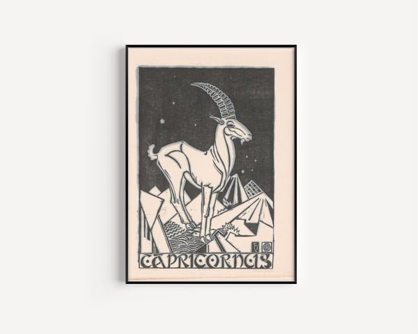 Henri van der Stok — Sterrenbeeld steenbok [Zodiac sign Capricorn] | Art Deco Woodcut Print