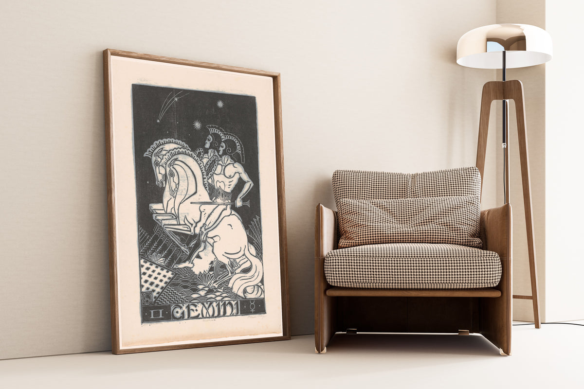 Henri van der Stok — Sterrenbeeld tweelingen [Zodiac sign Gemini] | Art Deco Woodcut Print