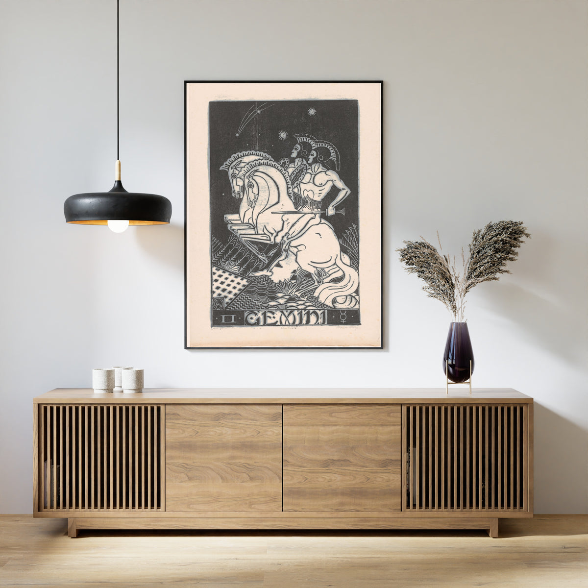 Henri van der Stok — Sterrenbeeld tweelingen [Zodiac sign Gemini] | Art Deco Woodcut Print