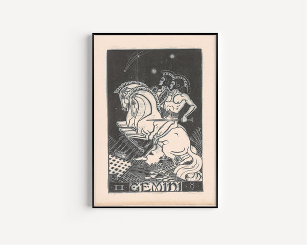 Henri van der Stok — Sterrenbeeld tweelingen [Zodiac sign Gemini] | Art Deco Woodcut Print