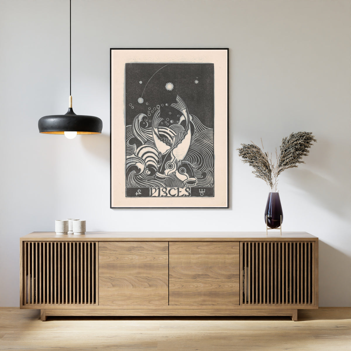 Henri van der Stok — Sterrenbeeld vissen [Zodiac sign Pisces] | Art Deco Woodcut Print