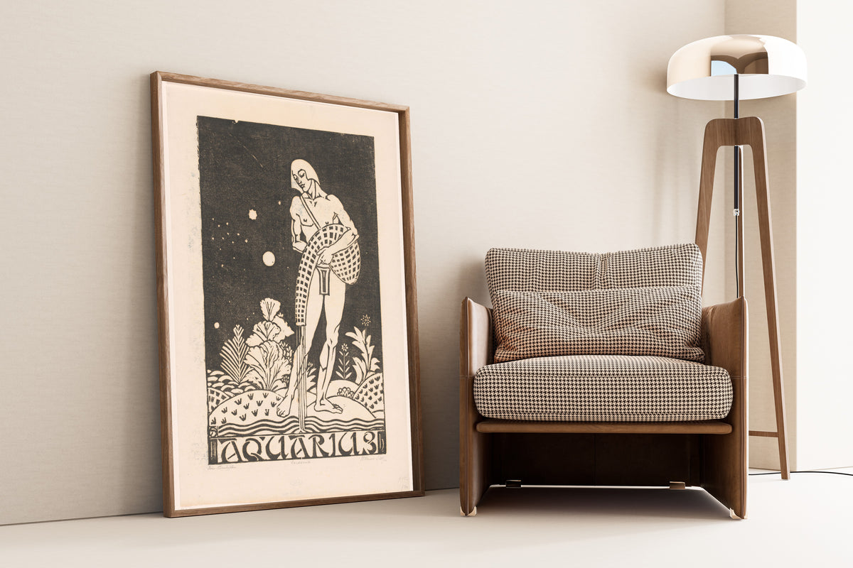 Henri van der Stok — Sterrenbeeld waterman [Zodiac sign Aquarius] | Art Deco Woodcut Print