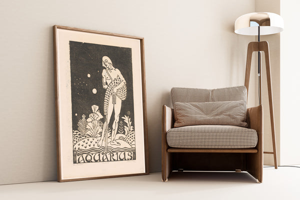 Henri van der Stok — Sterrenbeeld waterman [Zodiac sign Aquarius] | Art Deco Woodcut Print