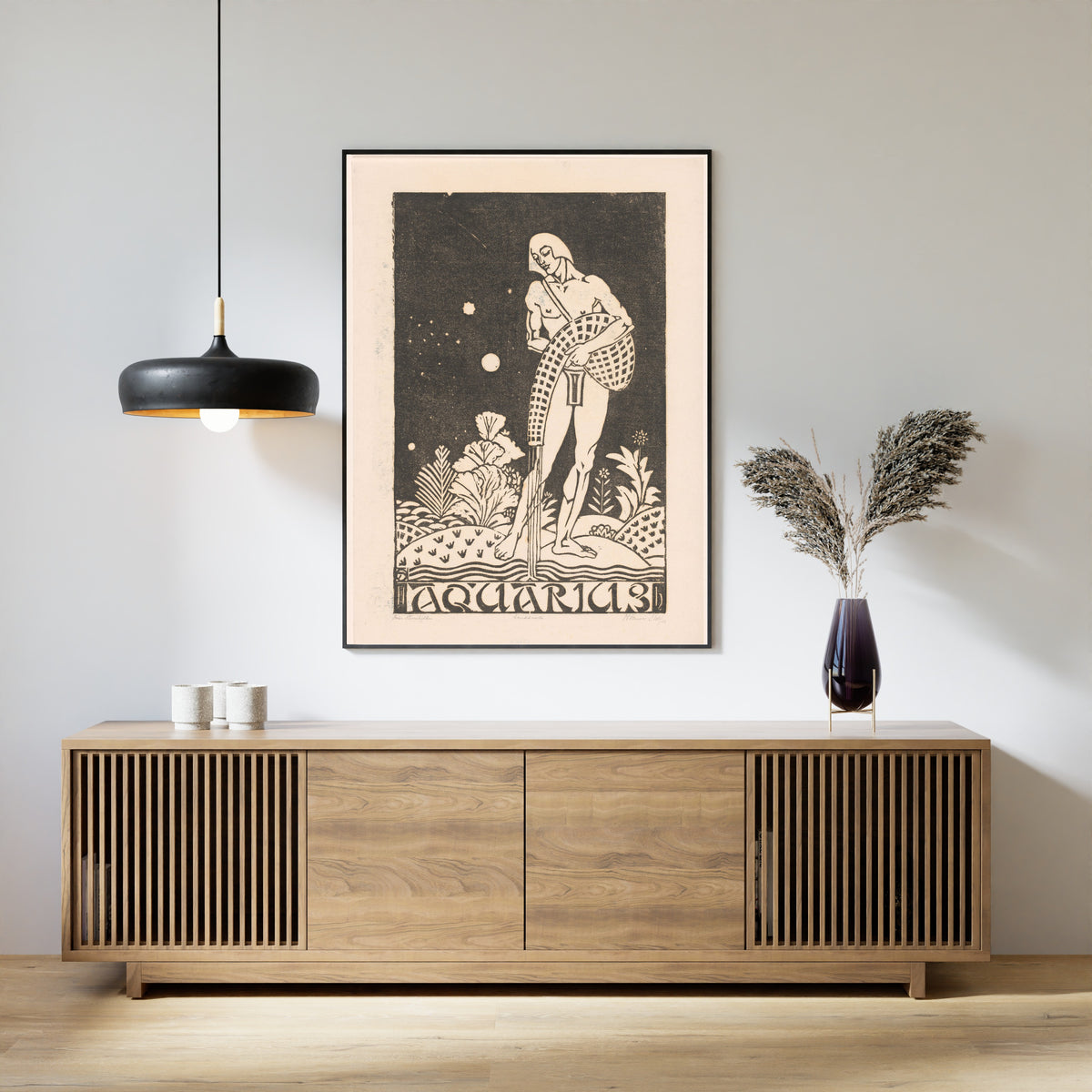 Henri van der Stok — Sterrenbeeld waterman [Zodiac sign Aquarius] | Art Deco Woodcut Print