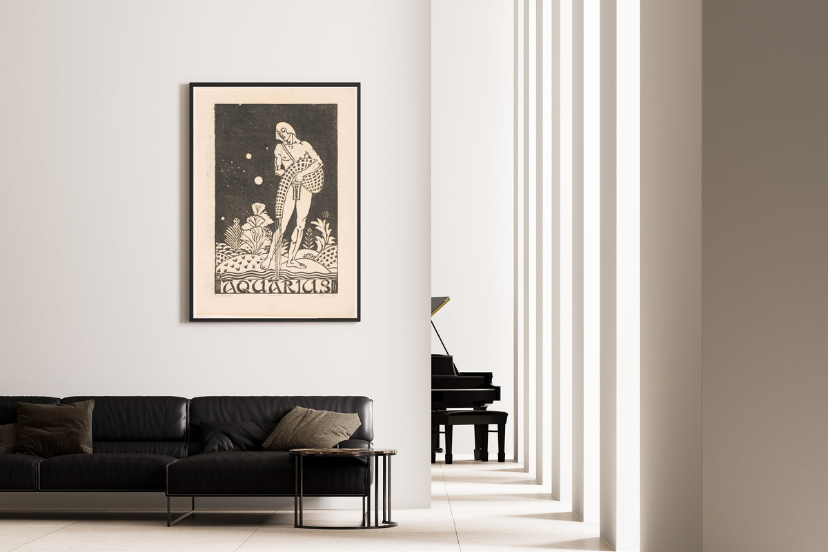 Henri van der Stok — Sterrenbeeld waterman [Zodiac sign Aquarius] | Art Deco Woodcut Print