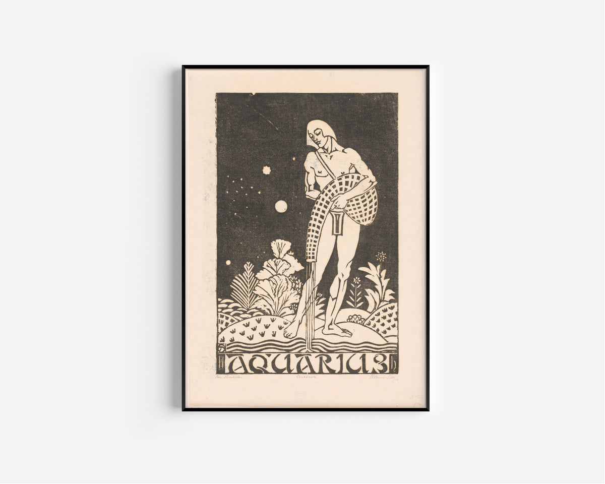 Henri van der Stok — Sterrenbeeld waterman [Zodiac sign Aquarius] | Art Deco Woodcut Print