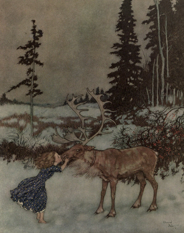 Edmund Dulac — Stories from Hans Andersen: The Reindeer Put Gerda Down | Fairy Tale Illustration Print