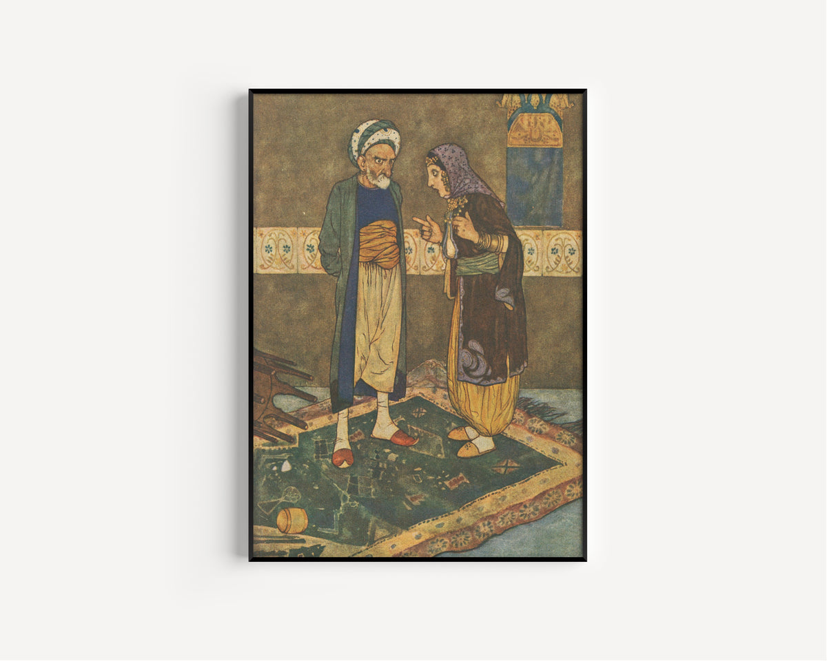 Edmund Dulac — Stories from the Arabian Nights: As Soon as He Came In She Began to Jeer at Him | Fairy Tale Illustration Print