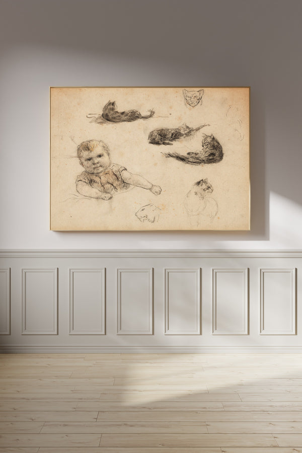 Paul Gauguin — Studies of Cats and a Child | Fine Art Print