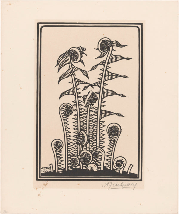 Julie de Graag — Stylised plant with seed heads | Woodcut Print