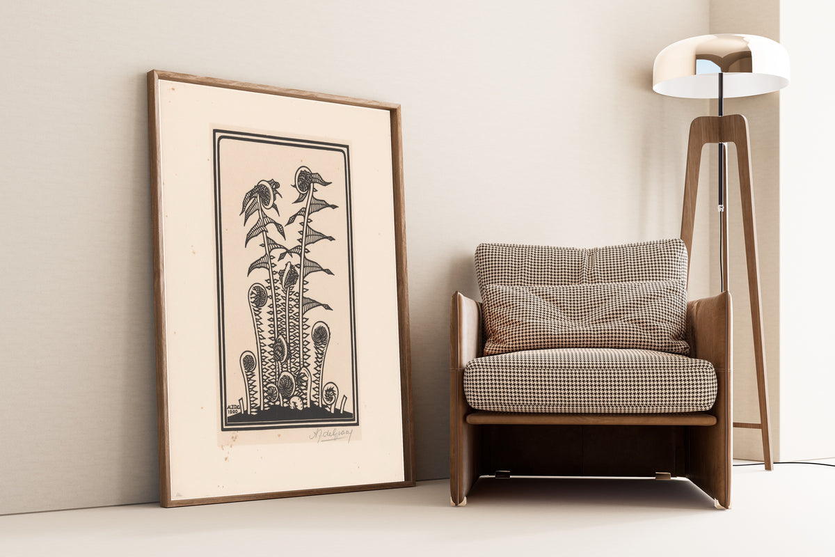 Julie de Graag — Stylised plant with seed heads | Woodcut Print