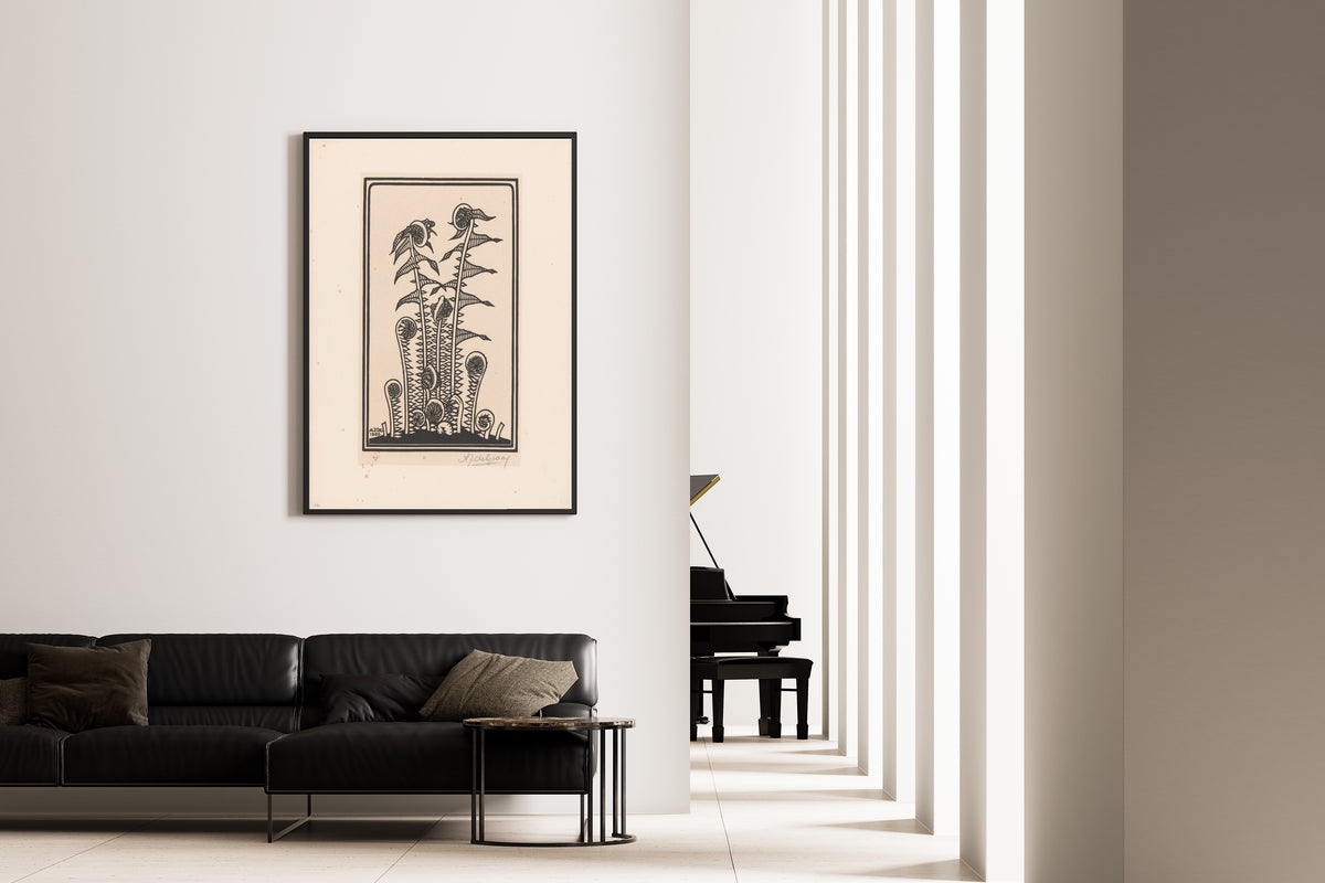 Julie de Graag — Stylised plant with seed heads | Woodcut Print