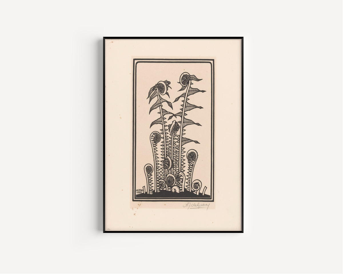 Julie de Graag — Stylised plant with seed heads | Woodcut Print