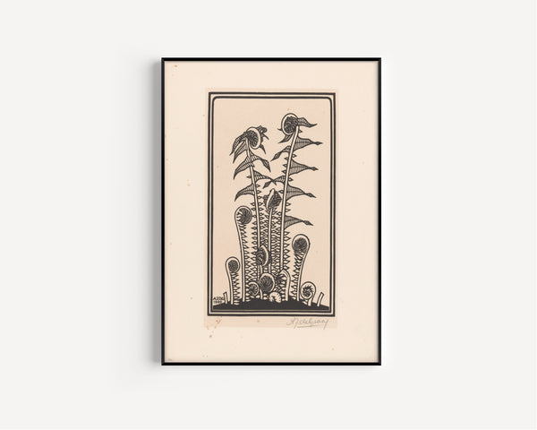 Julie de Graag — Stylised plant with seed heads | Woodcut Print