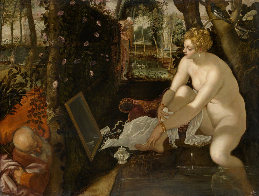 Tintoretto — Susanna and the Elders | Fine Art Print shown to scale on a wall above a sofa