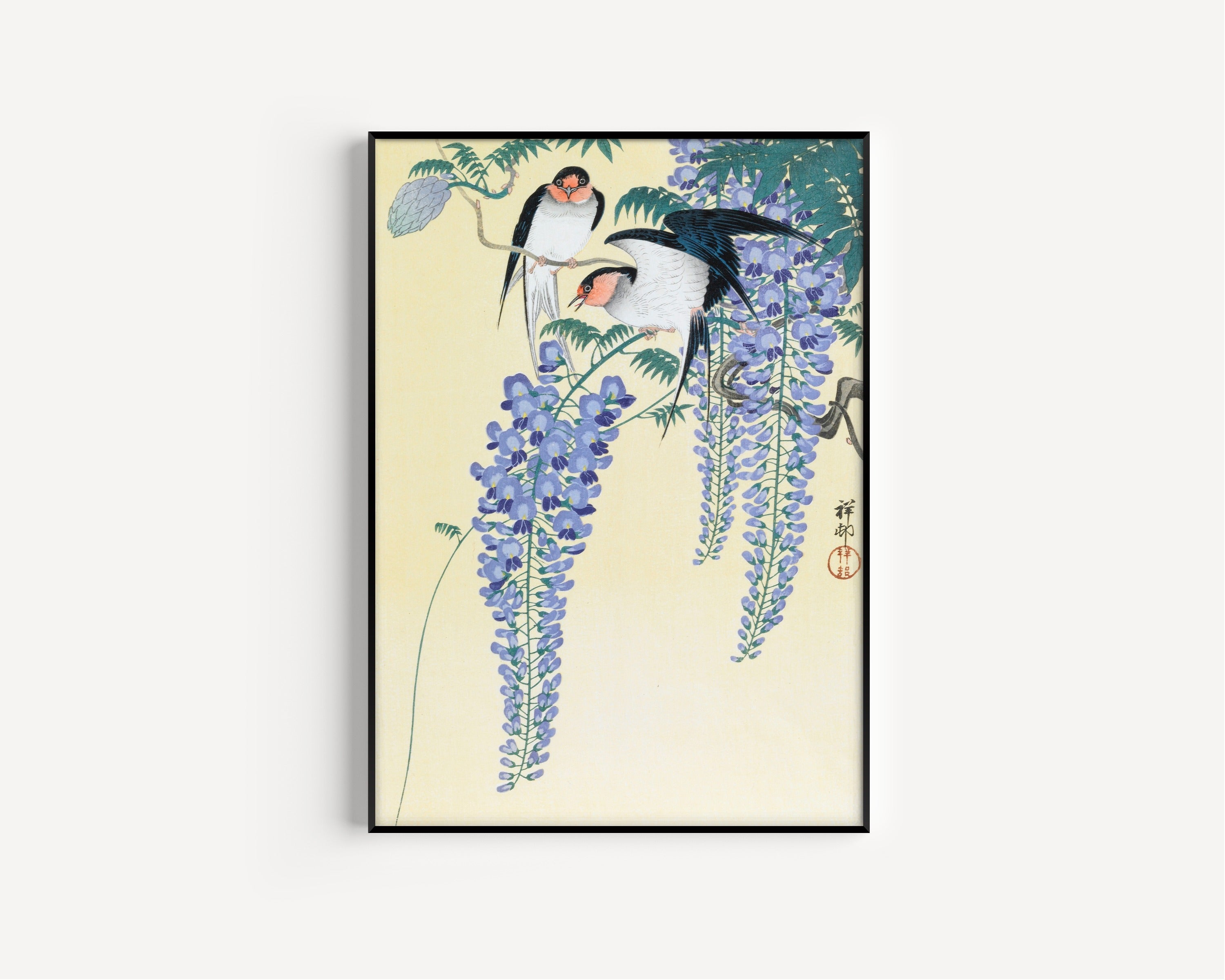 Ohara Koson — Swallows and Wisteria | Japanese Bird & Flower Woodblock Print