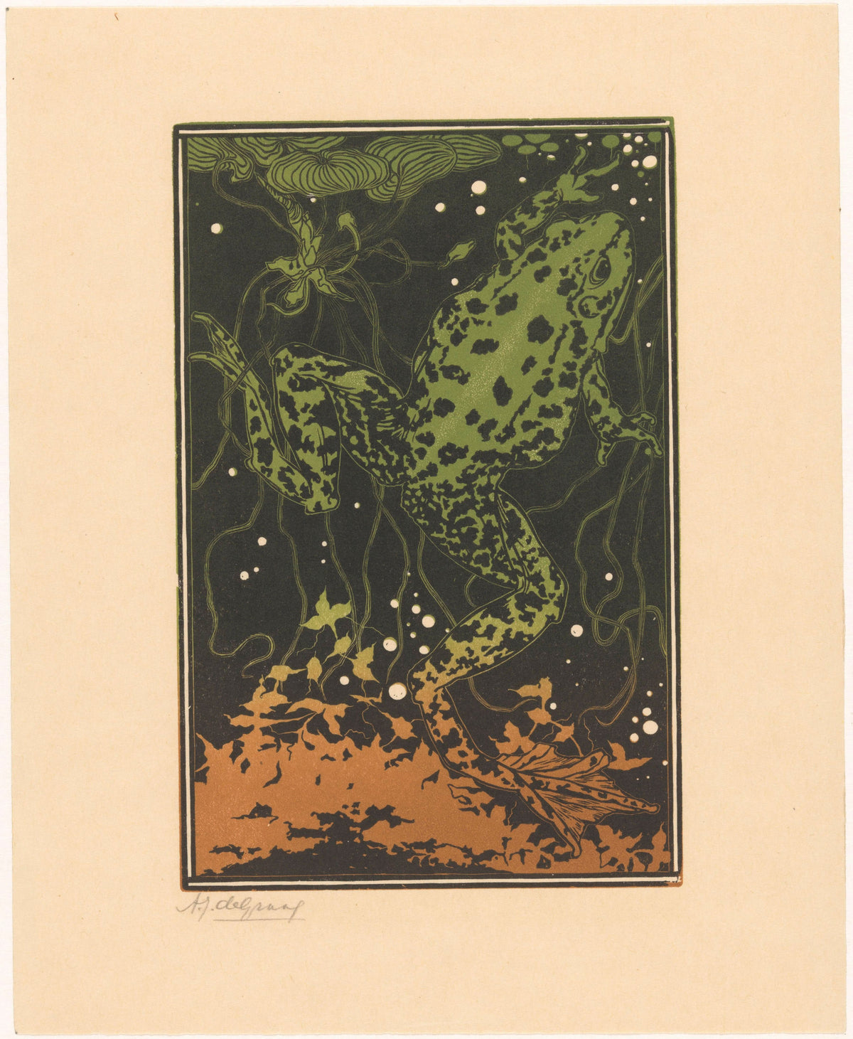 Julie de Graag — Swimming Frog | Woodcut Print