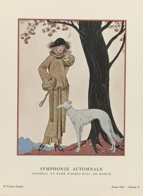 George Barbier — Symphonie automnale, manteau et robe d'après-midi de Worth | Art Deco Fashion Print
