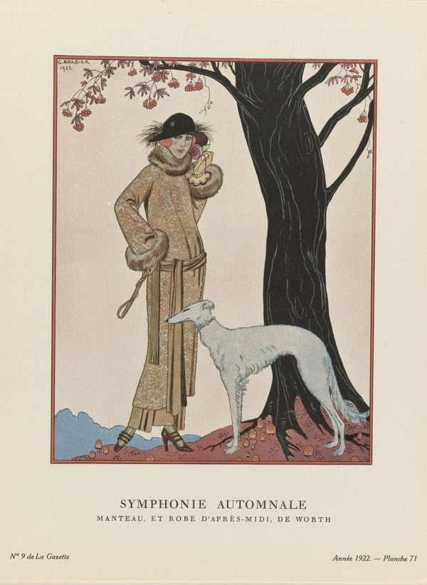 George Barbier — Symphonie automnale, manteau et robe d'après-midi de Worth | Art Deco Fashion Print