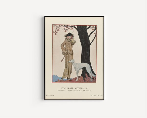George Barbier — Symphonie automnale, manteau et robe d'après-midi de Worth | Art Deco Fashion Print