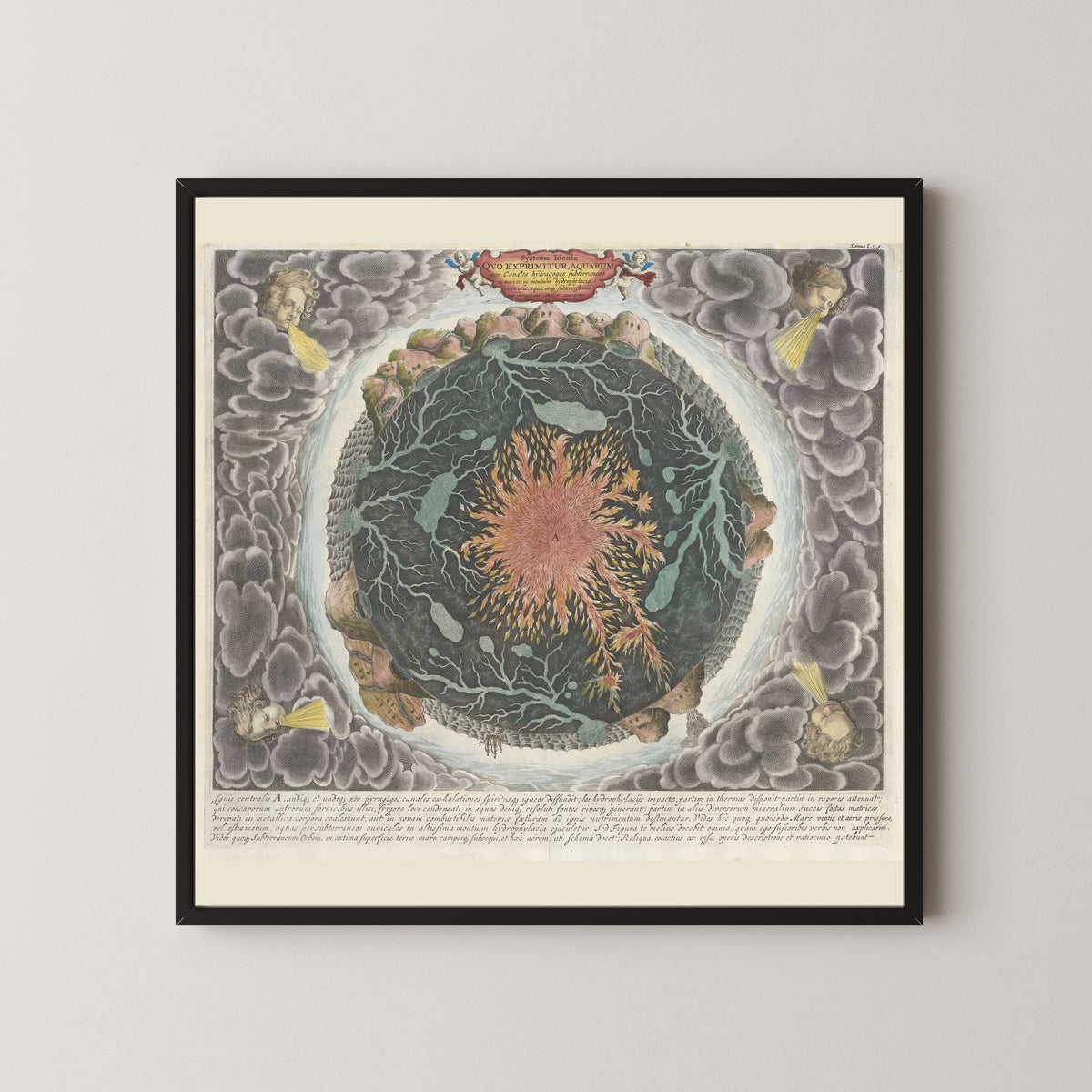 Athanasius Kircher — Systema Ideale quo exprimitur Aquarum per Canales Hydragogos Subterraneos | Hand-Coloured Engraved Scientific Chart Print