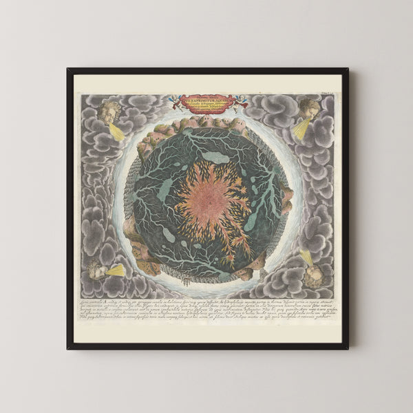 Athanasius Kircher — Systema Ideale quo exprimitur Aquarum per Canales Hydragogos Subterraneos | Hand-Coloured Engraved Scientific Chart Print