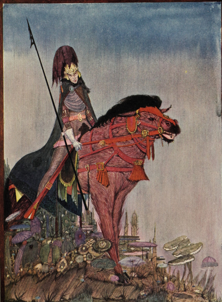 Harry Clarke — Tales of Mystery and Imagination: An Attachment Which Seemed to Attain New Strength | Gothic Illustration Print shown to scale on a wall above a sofa