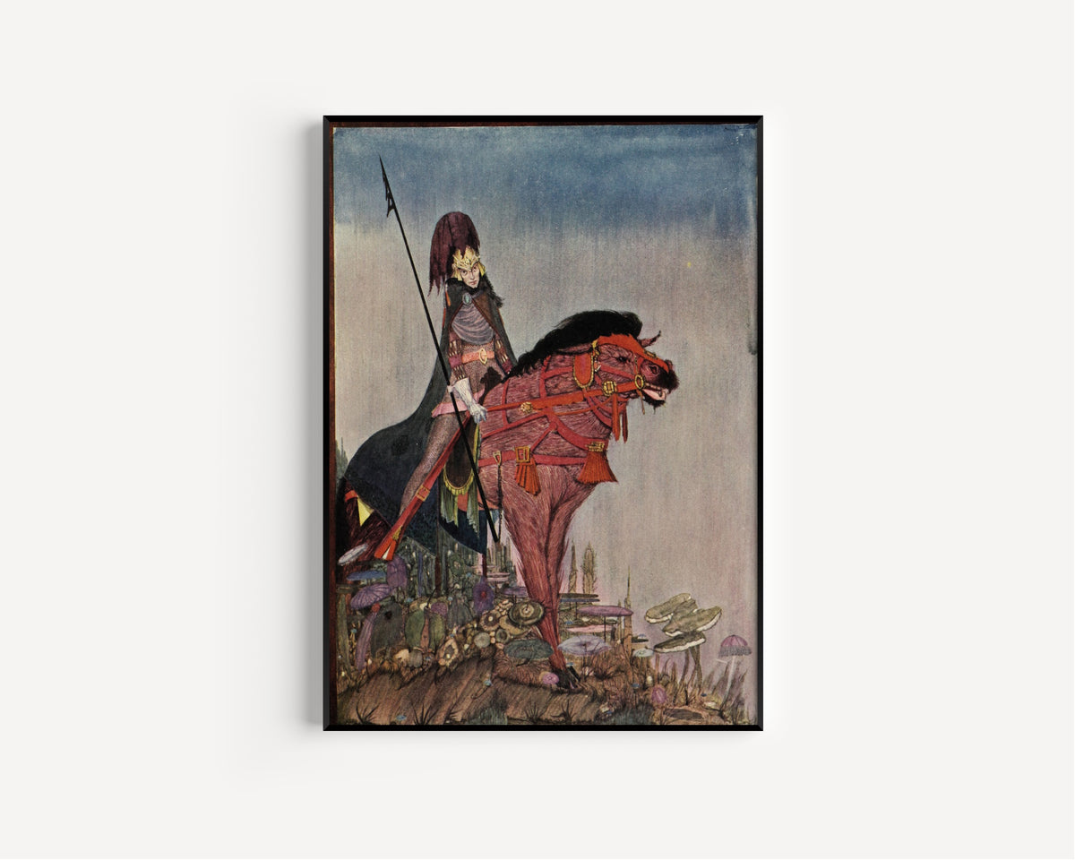 Framed art print of Tales of Mystery and Imagination: An Attachment Which Seemed to Attain New… by Harry Clarke, in a slim black frame on a plain white wall