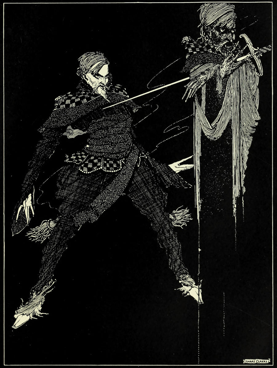 Harry Clarke — Tales of Mystery and Imagination: In My Death, See by This Image | Gothic Illustration Print shown to scale on a wall above a sofa