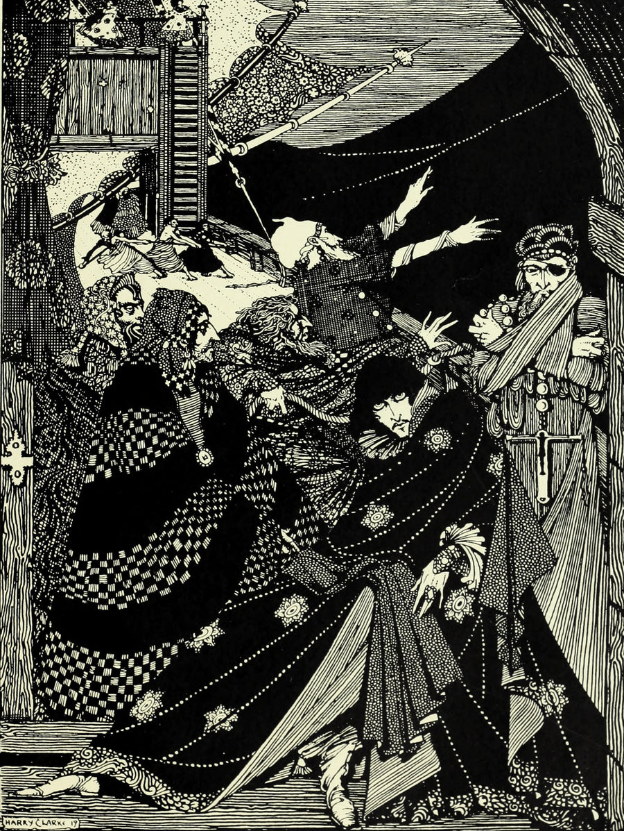 Harry Clarke — Tales of Mystery and Imagination: Incomprehensible Men! | Gothic Illustration Print shown to scale on a wall above a sofa