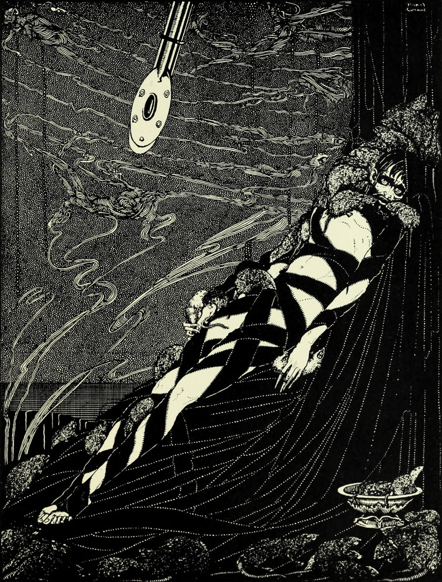 Harry Clarke — Tales of Mystery and Imagination: They Swarmed upon Me | Gothic Illustration Print shown to scale on a wall above a sofa