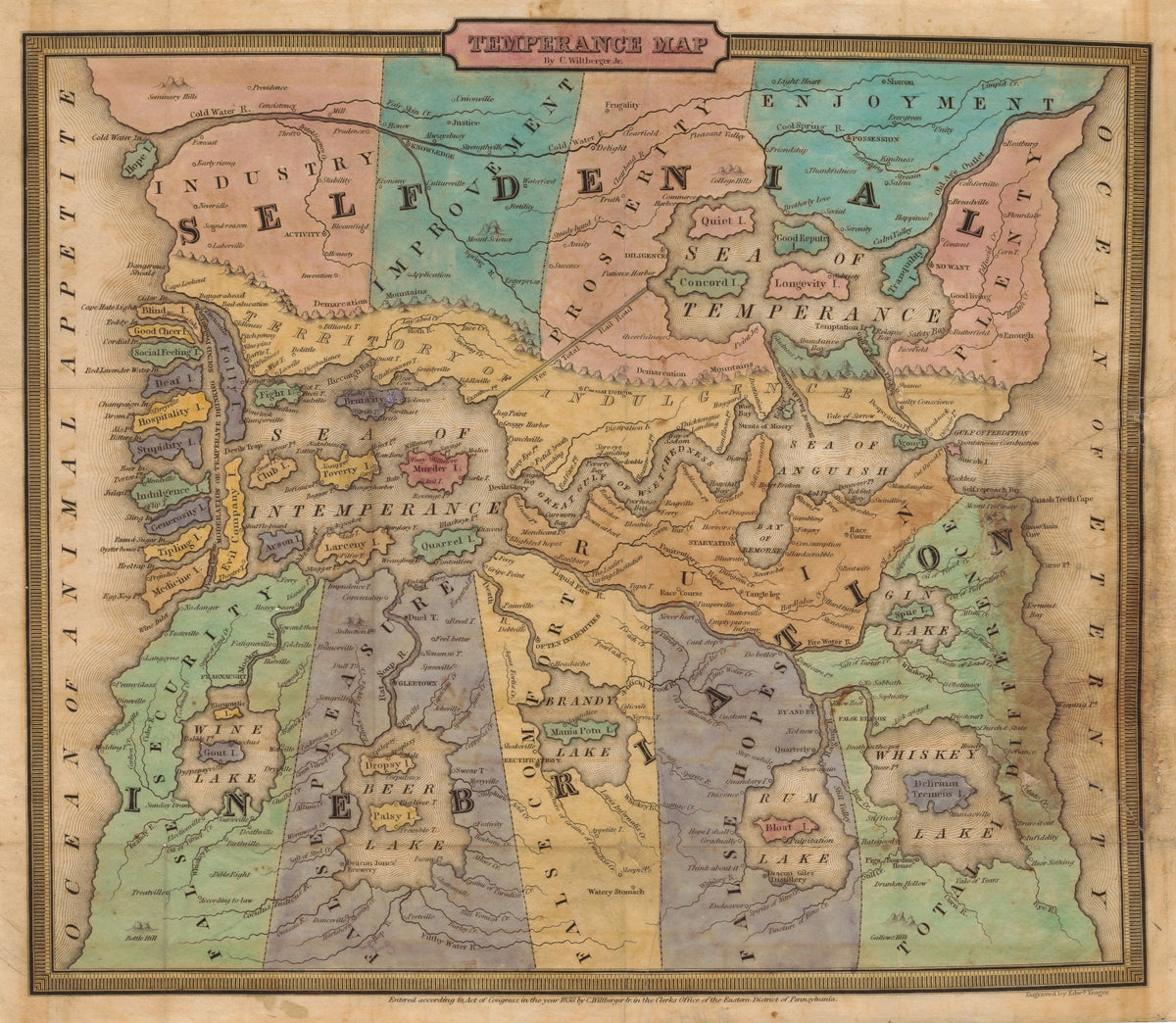 John Christian Wiltberger Jr. — Temperance Map | Hand-Coloured Engraved Map Print