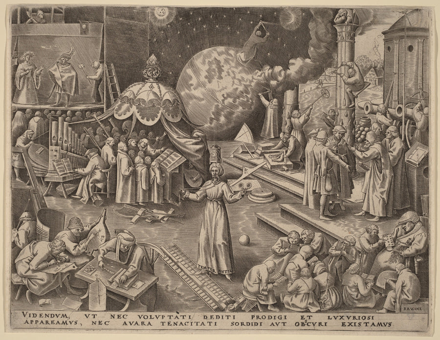 Pieter Bruegel the Elder — Temperance | Engraving Print shown to scale on a wall above a sofa