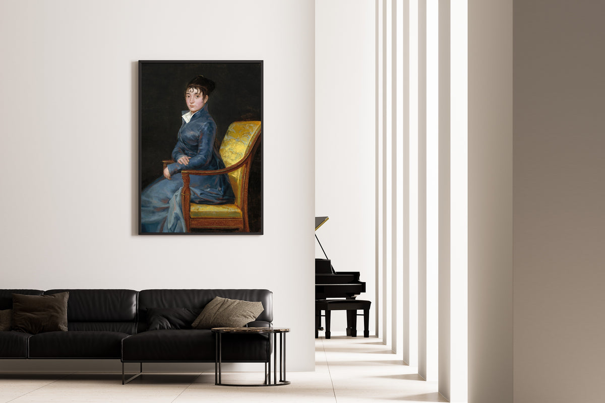 Framed art print of Thérèse Louise de Sureda by Francisco de Goya, on the wall of a minimal living room