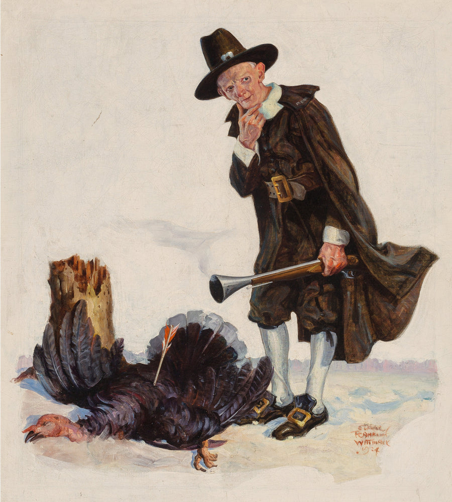 Edgar F. Wittmack — Thanksgiving | Vintage Thanksgiving Print shown to scale on a wall above a sofa